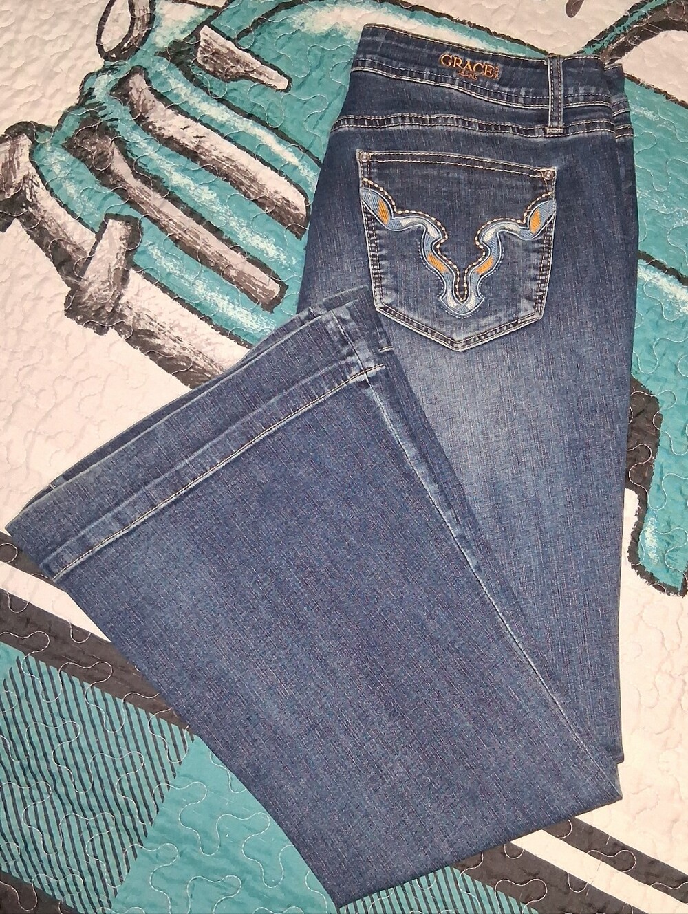 Grace In LA Bootcut Jeans - With Pocket Accents Women's Plus Size 34